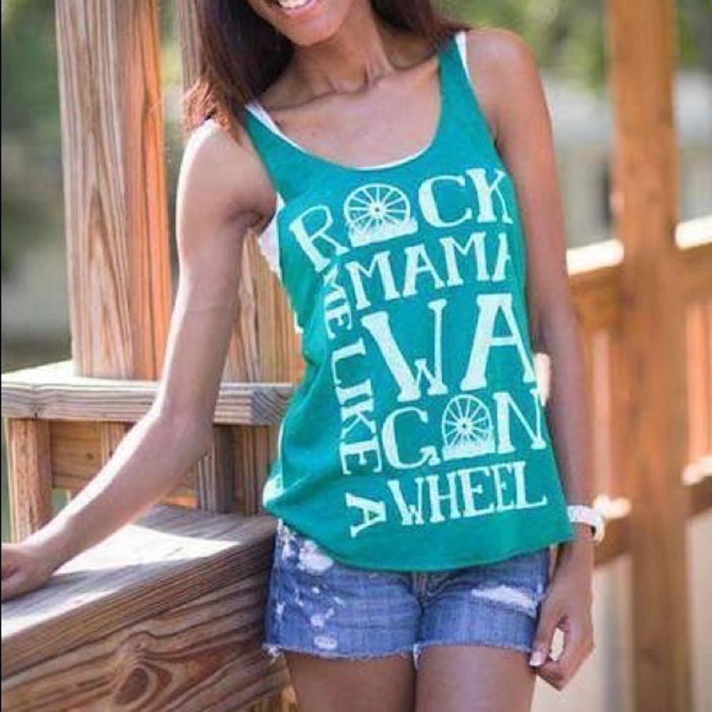WAGON WHEEL TANK TOP IN GREEN BY JUDITH MARCH M